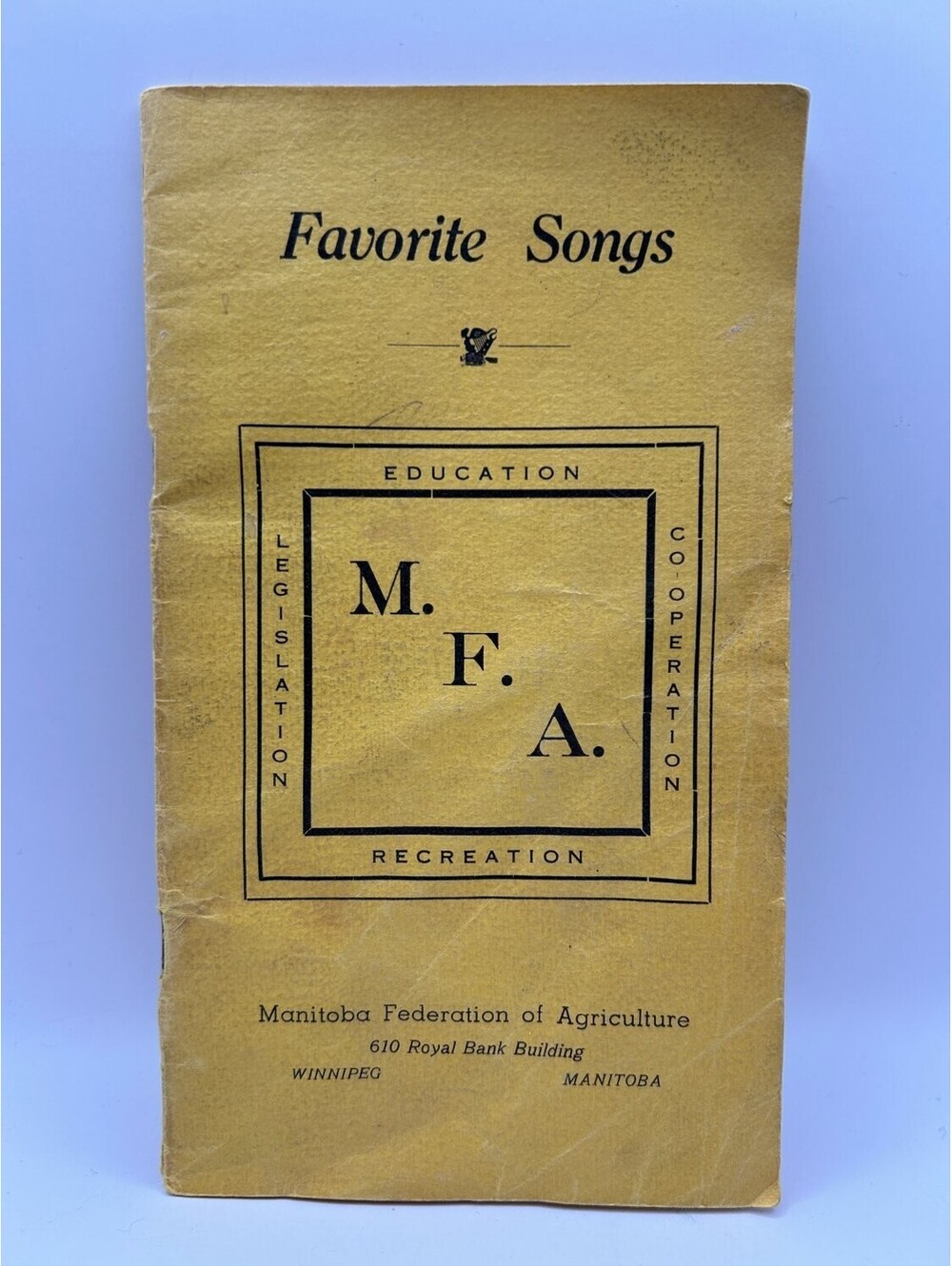 Manitoba Federation Of Agriculture Favorite Songs Songbook Booklet 1940s yellow